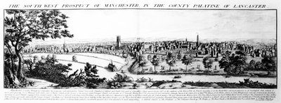 Het zuidwestelijke uitzicht van Manchester in het graafschap Palatine van Lancaster, 1728 door Nathaniel and Samuel Buck